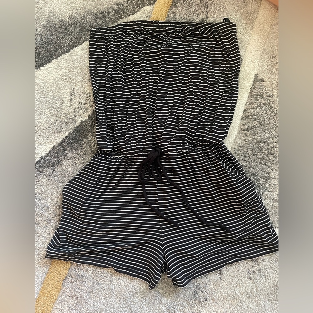 Banana Republic Black and White Striped Jumpsuit